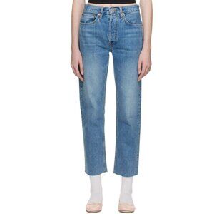 RE/DONE Blue 70s Stove Pipe Jeans Crop Medium Wash Size 30 Button Fly Stretch